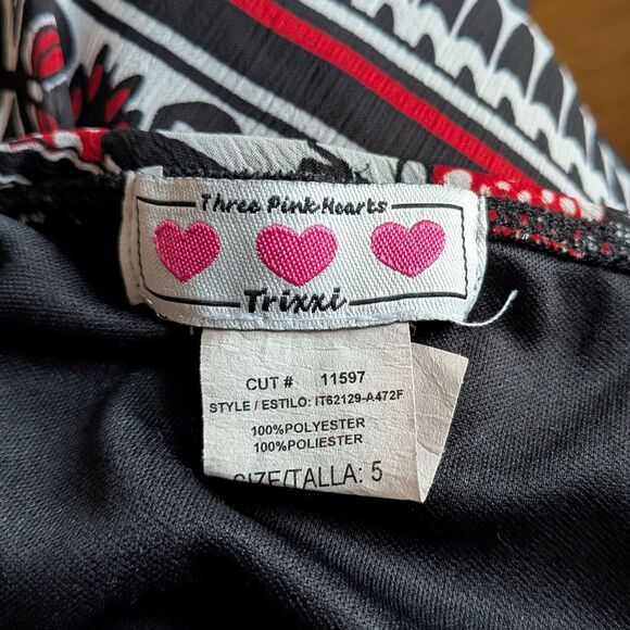 Vintage Y2K Trixxi Halter Dress Red Handkerchief Floral Whimsigoth Jrs Size 5 - Picture 9 of 10